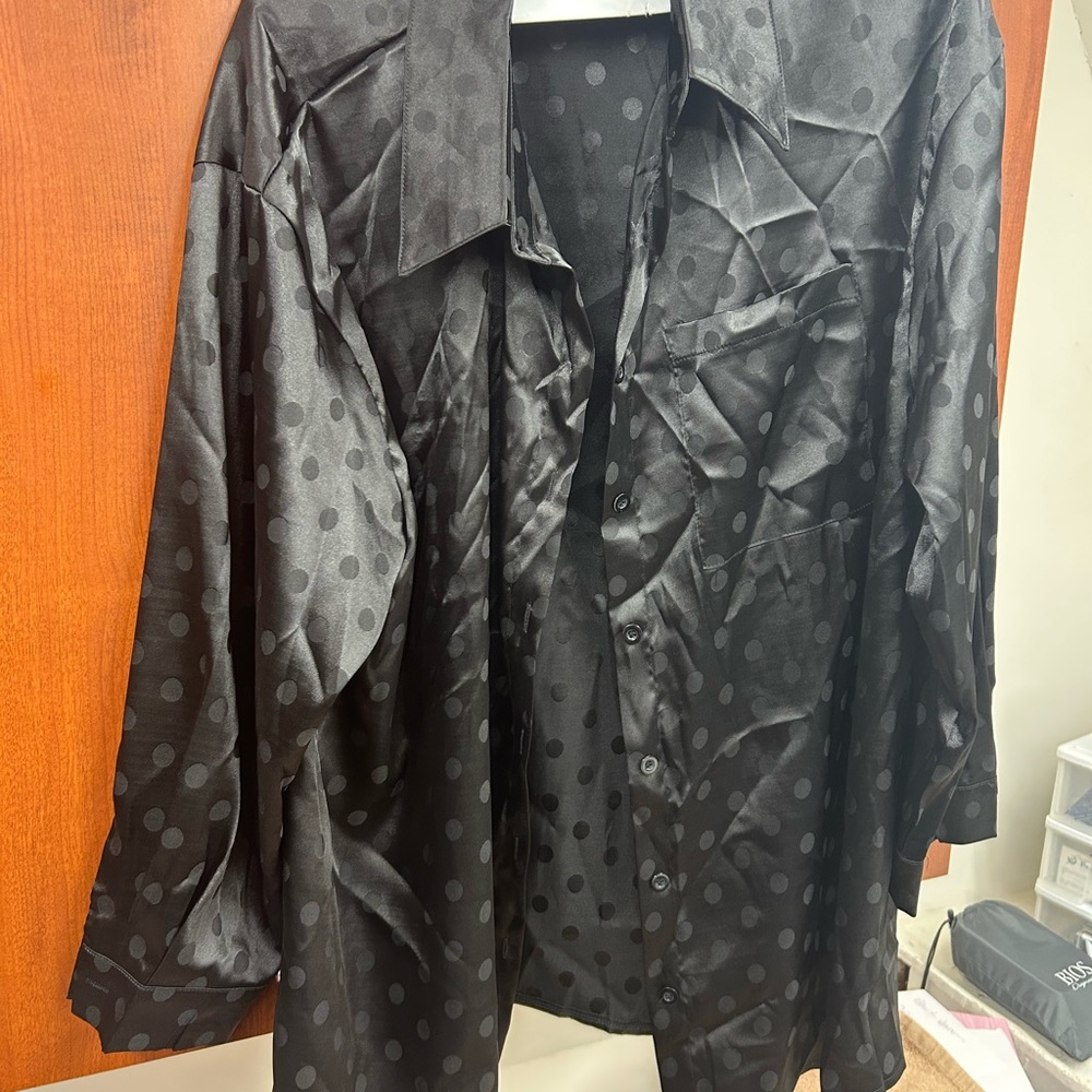 Women’s Black Polka Dot long sleeve silky shirt